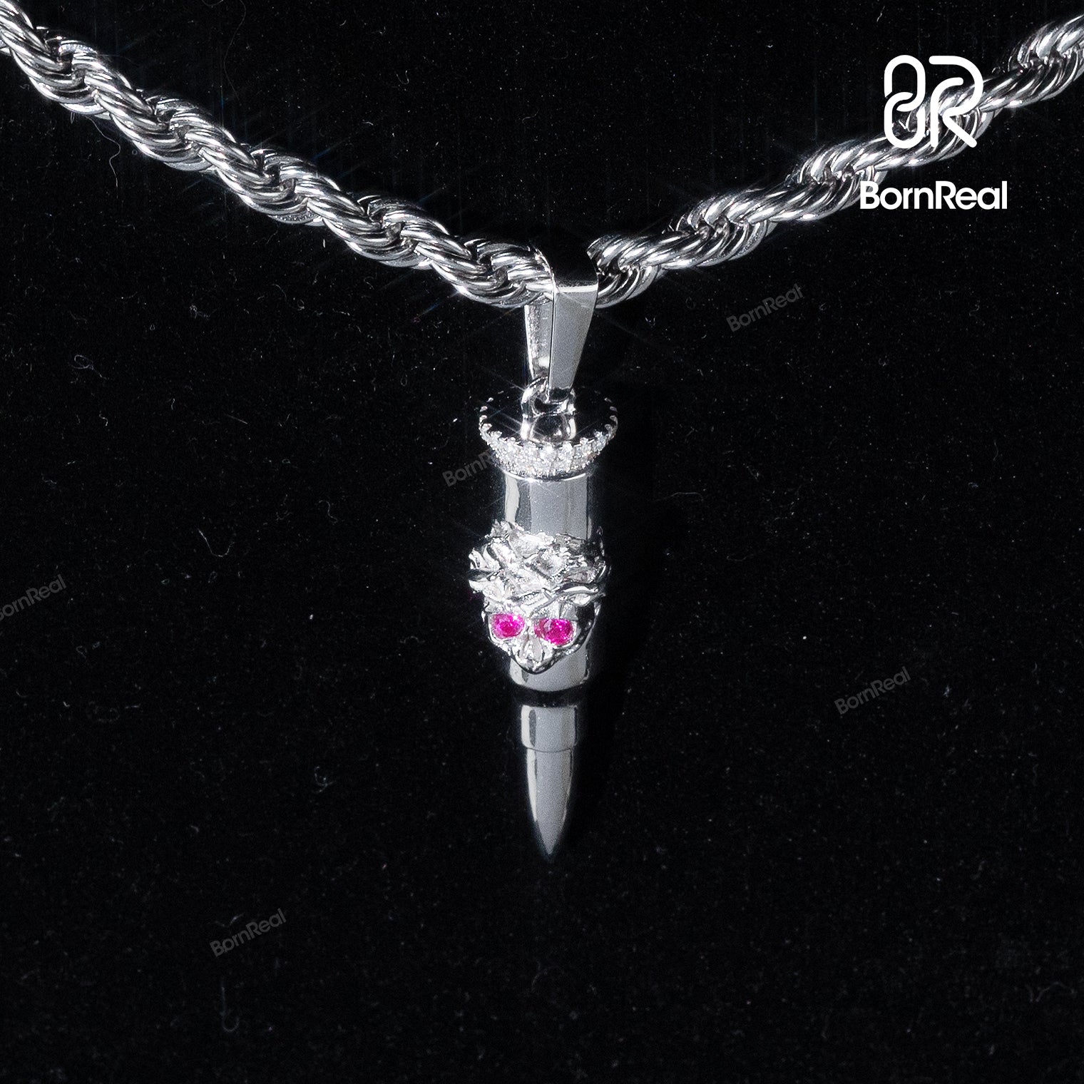 God's Mercy Bullet | 925 Silver Bullet Pendant Moissanite Red Stone