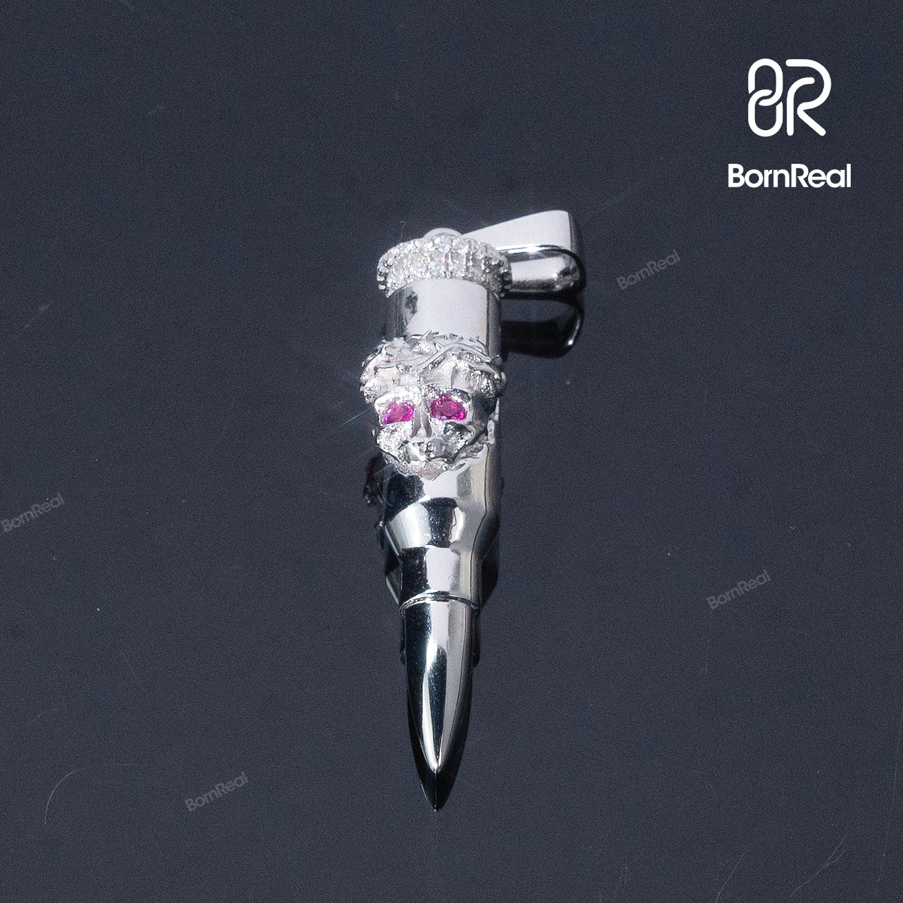 God's Mercy Bullet | 925 Silver Bullet Pendant Moissanite Red Stone