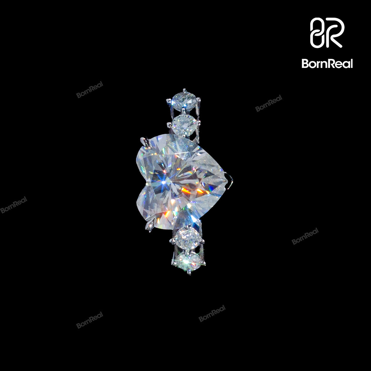 Heart Shaped Engagement Ring with Side Stones Bornreal Jewelry