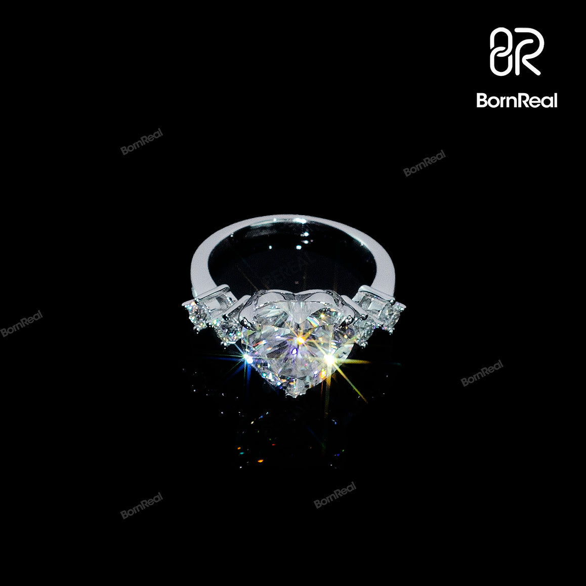 Heart Shaped Engagement Ring with Side Stones Bornreal Jewelry