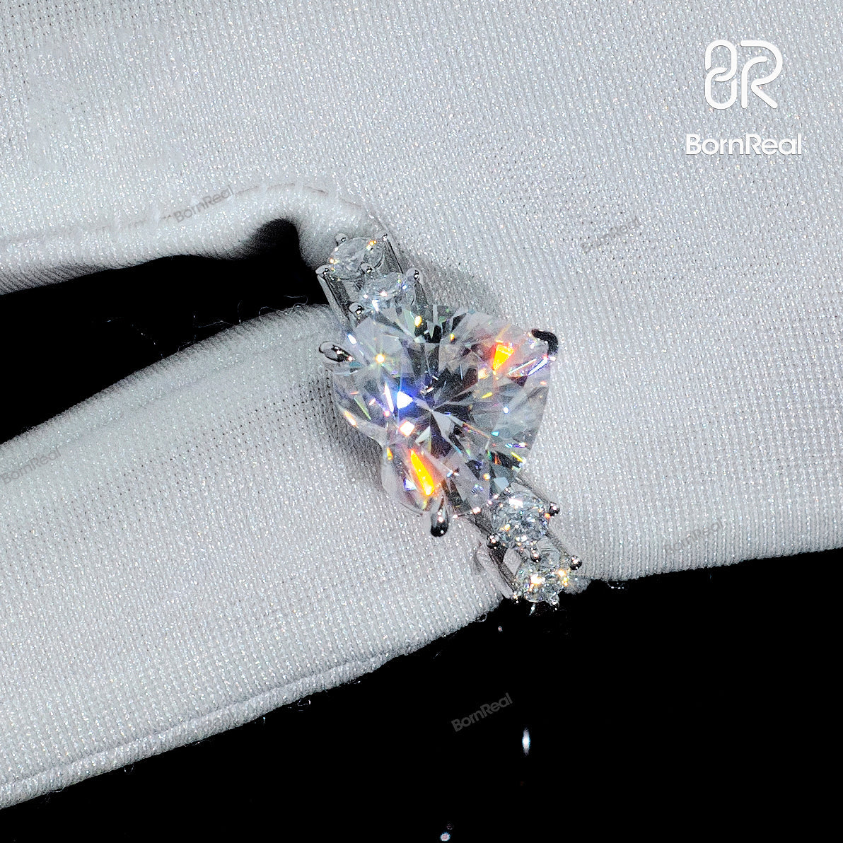 Heart Shaped Engagement Ring with Side Stones Bornreal Jewelry