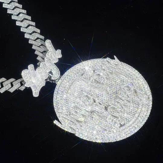 Pendentif personnalisé en argent sterling entièrement glacé en or rose