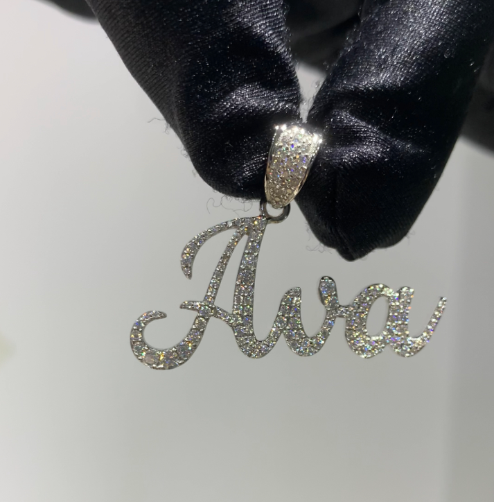 (2 Pcs) Iced Out 925 Silver Custom Name Cursive Pendant