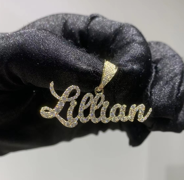 (2 Pcs) Iced Out 925 Silver Custom Name Cursive Pendant