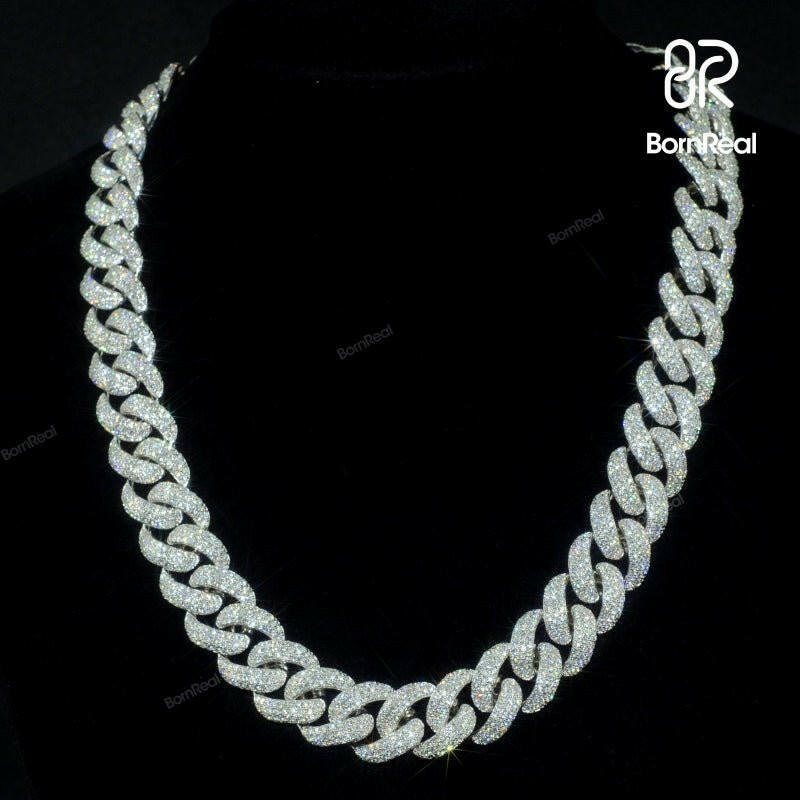 20mm Baguette VVS Diamond 925 Silver Moissanite Cuban Link Chain