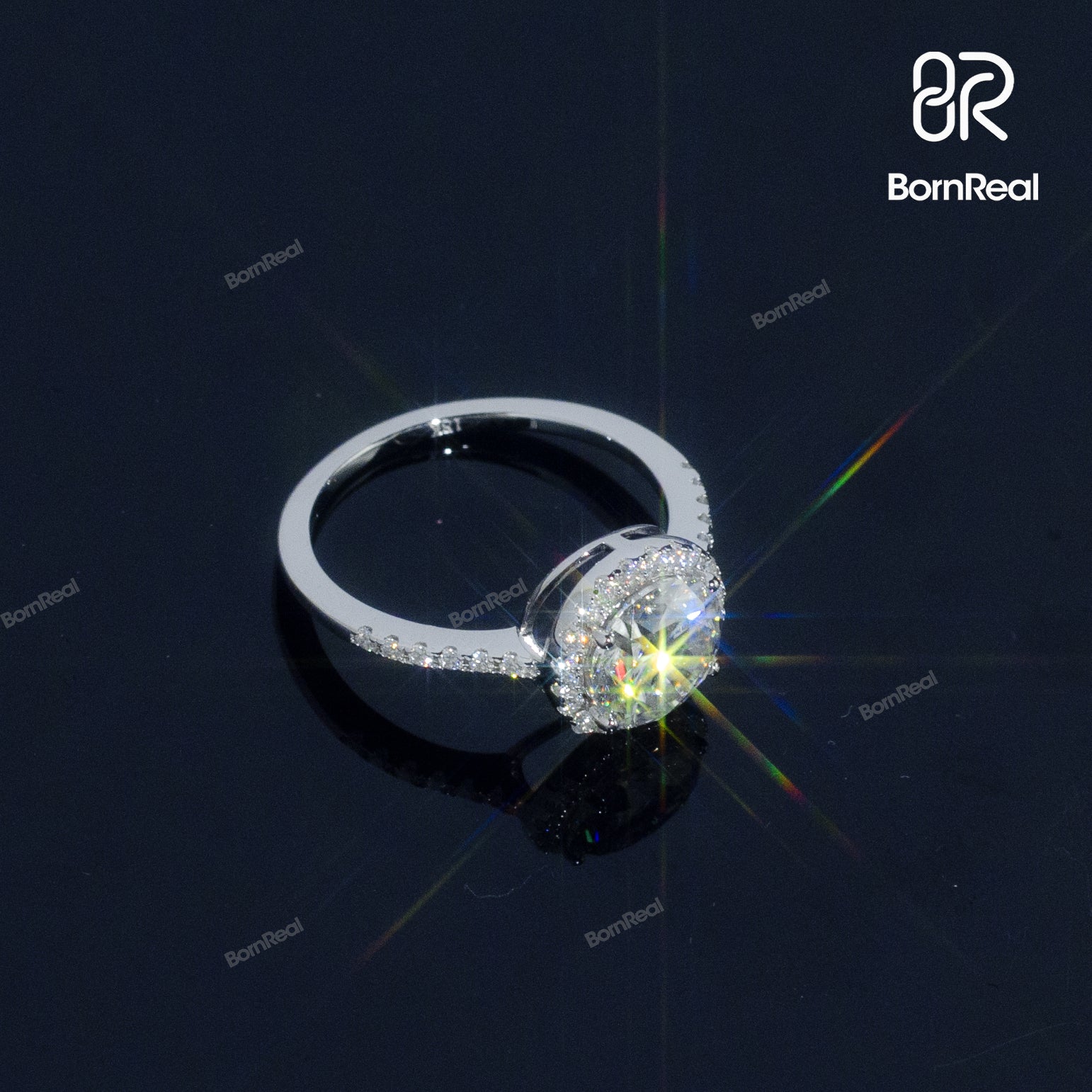 Pass Diamond Tester Round Cut Halo Wedding Ring Engagement Ring 925 Silver 10K/14K/18K Real Gold Diamond Jewelry Bornreal Jewelry