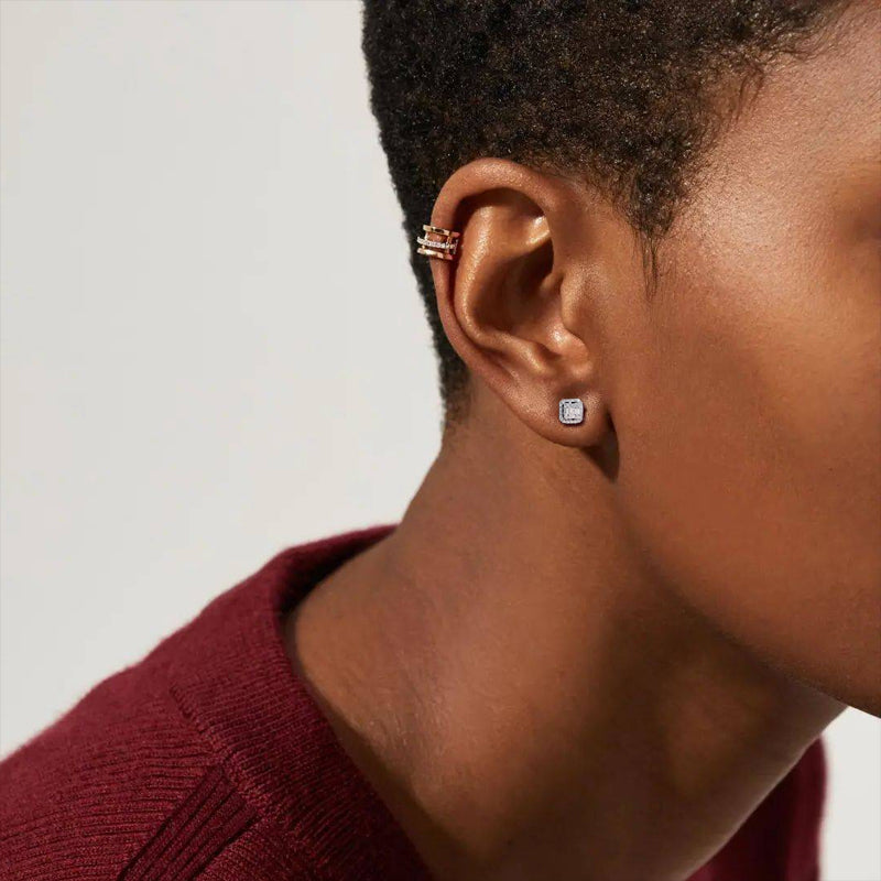 Boucles d'oreilles à tige en argent 925 glacé, forme ronde, taille baguette, forme carrée, halo