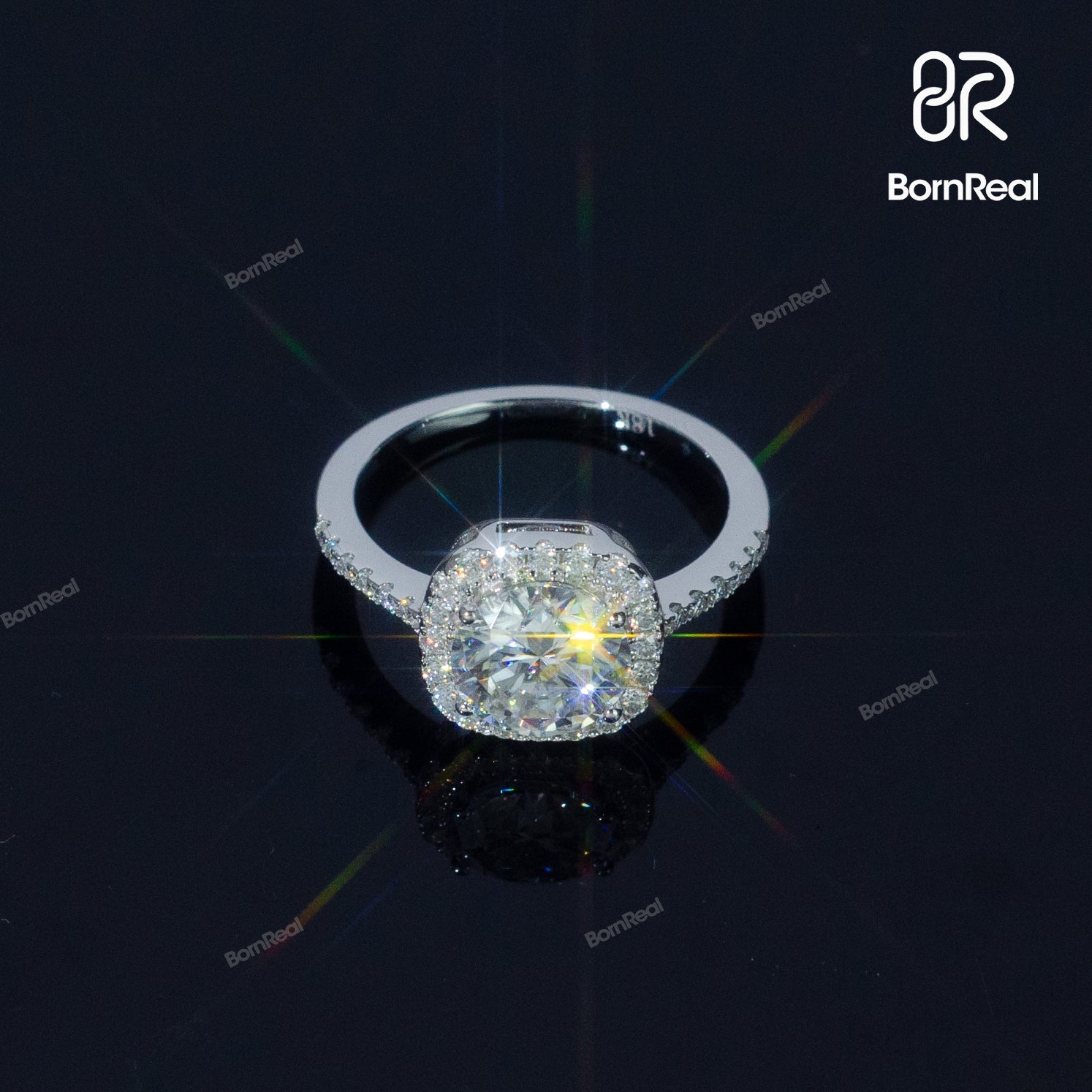 Pass Diamond Tester Round Cut Halo Wedding Ring Engagement Ring 925 Silver 10K/14K/18K Real Gold Diamond Jewelry Bornreal Jewelry