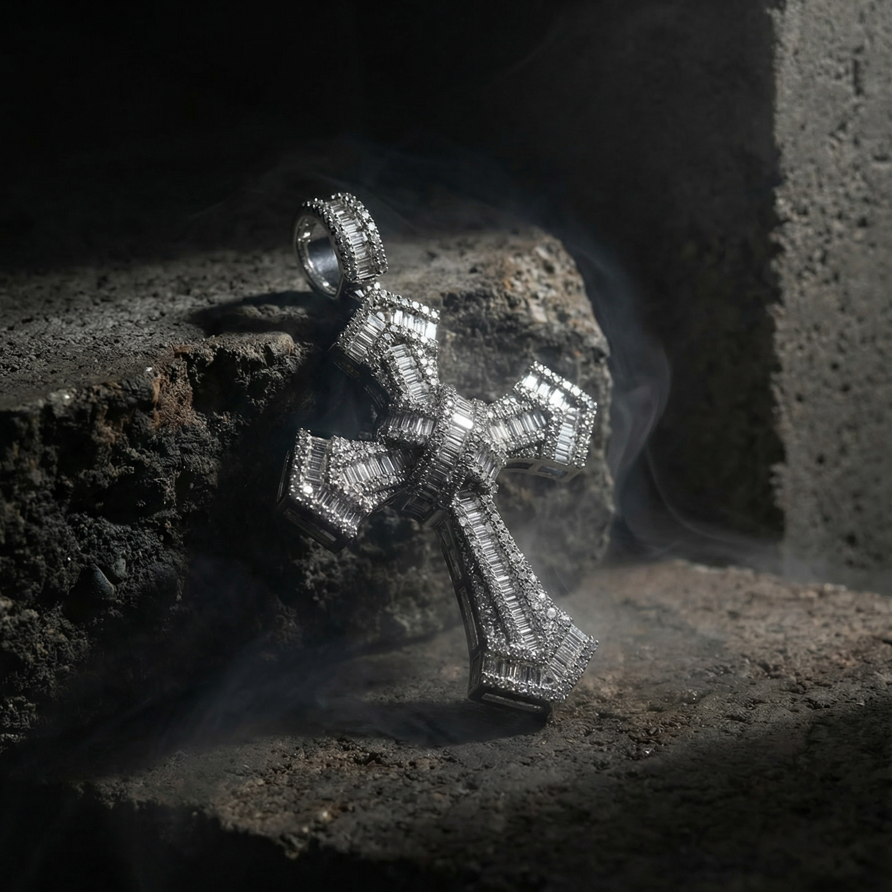 Baguette Faith Cross Pendant 925 Silver Jewelry 1.5 inch