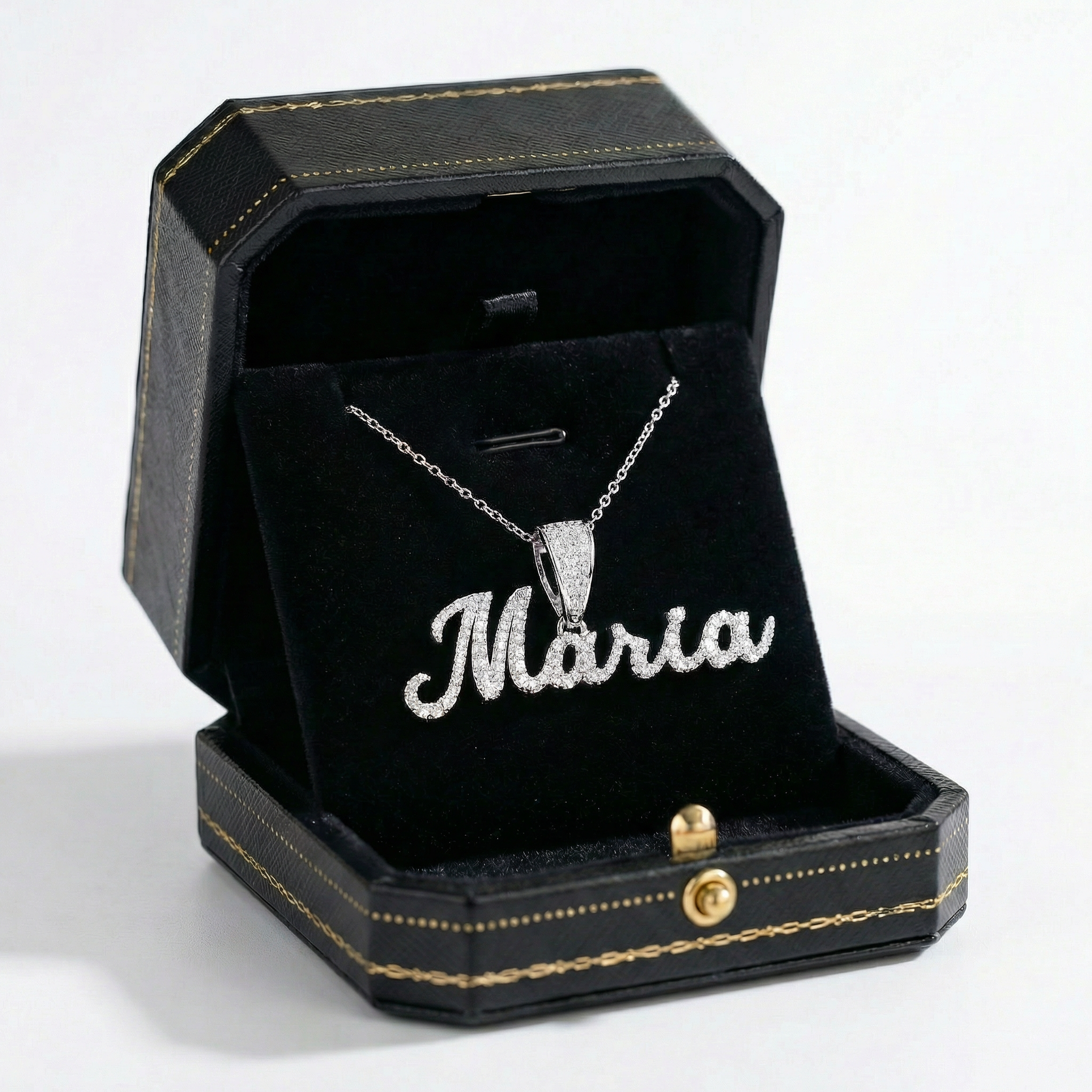 (2 Pcs) Iced Out 925 Silver Custom Name Cursive Pendant