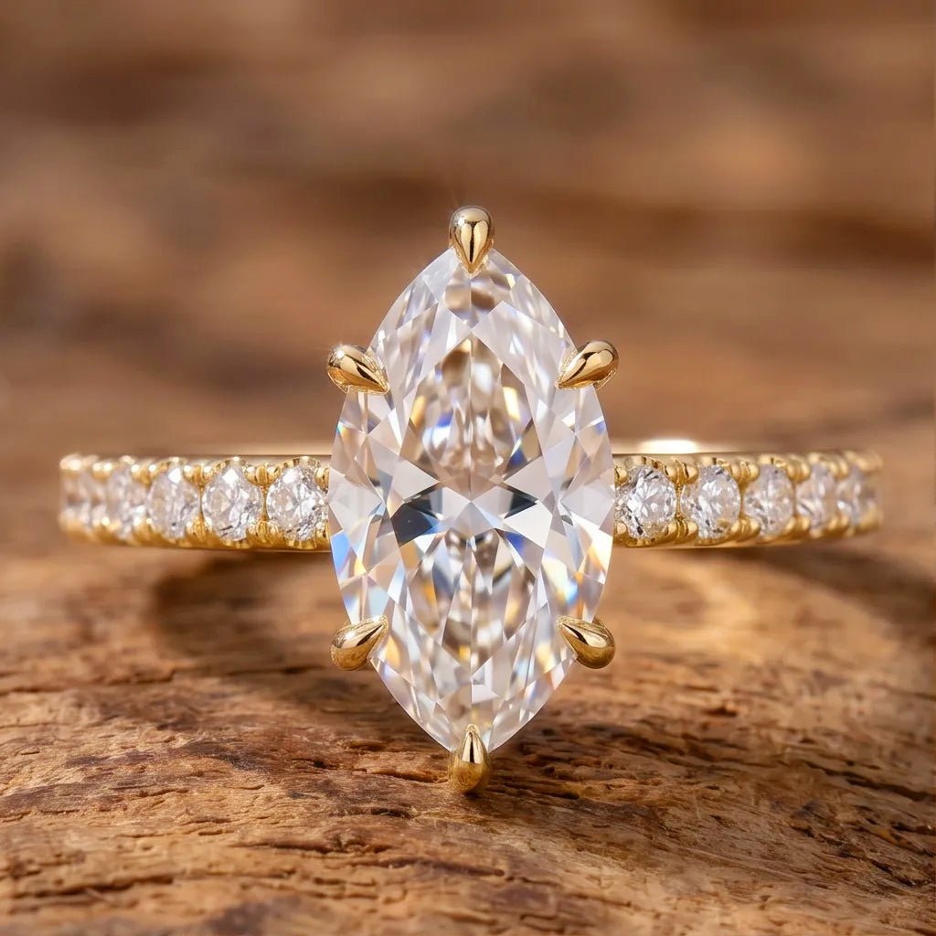 R0024-2 Marquise Cut Solitaire Ring with Pavé Band