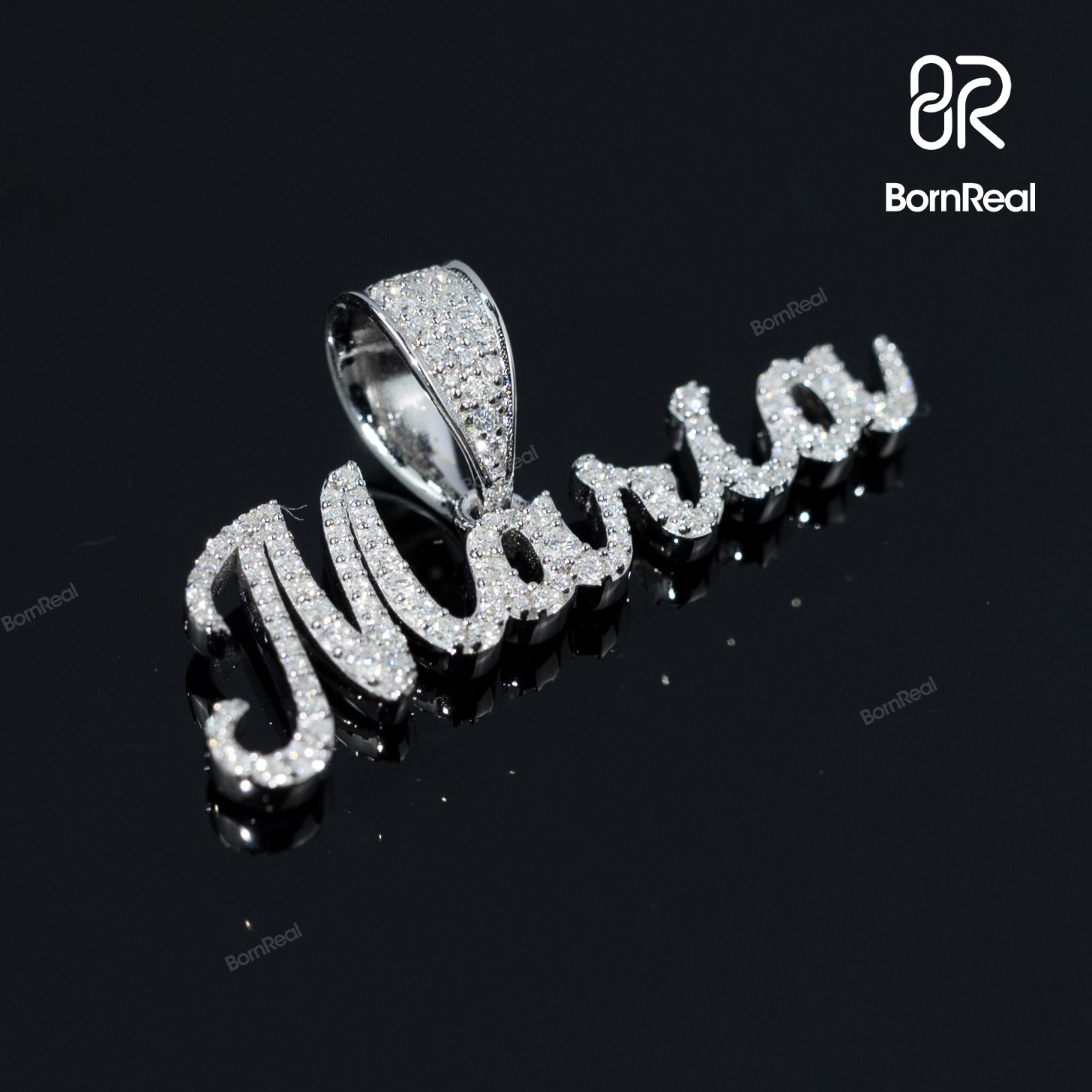 Iced Out 925 Silver Custom Name Cursive Pendant