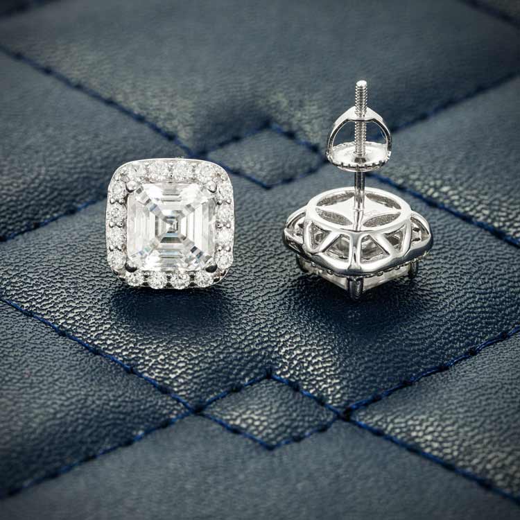 925 VVS Moissanite Halo Stud Earrings