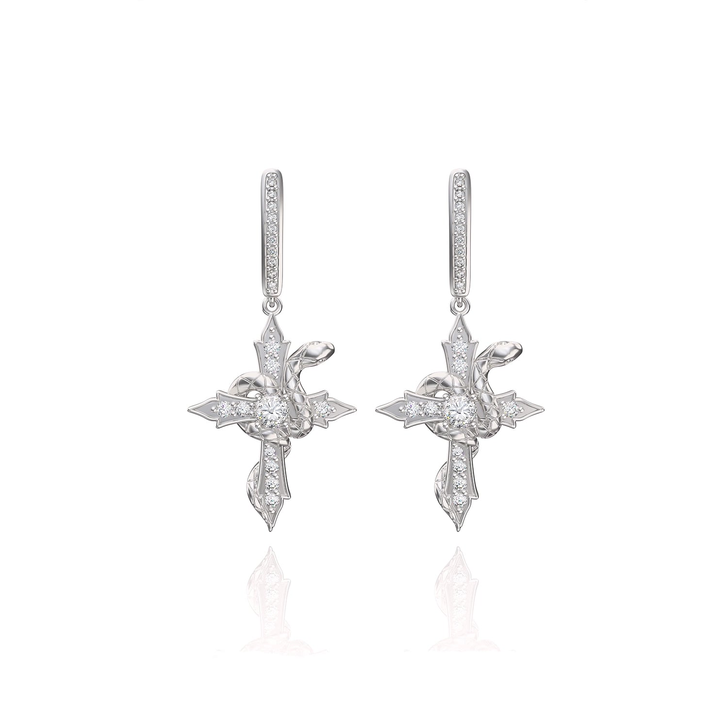 925 VVS Moissanite Snake Twisted Cross Earrings