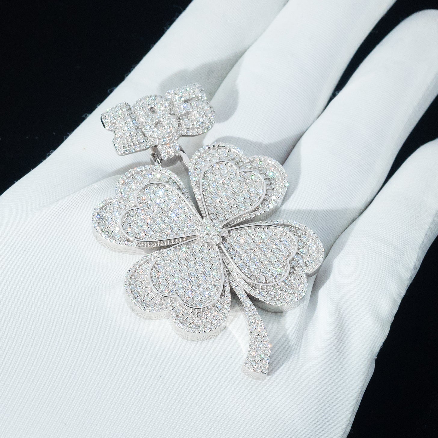 Iced Four-Leaf Clover Pendant