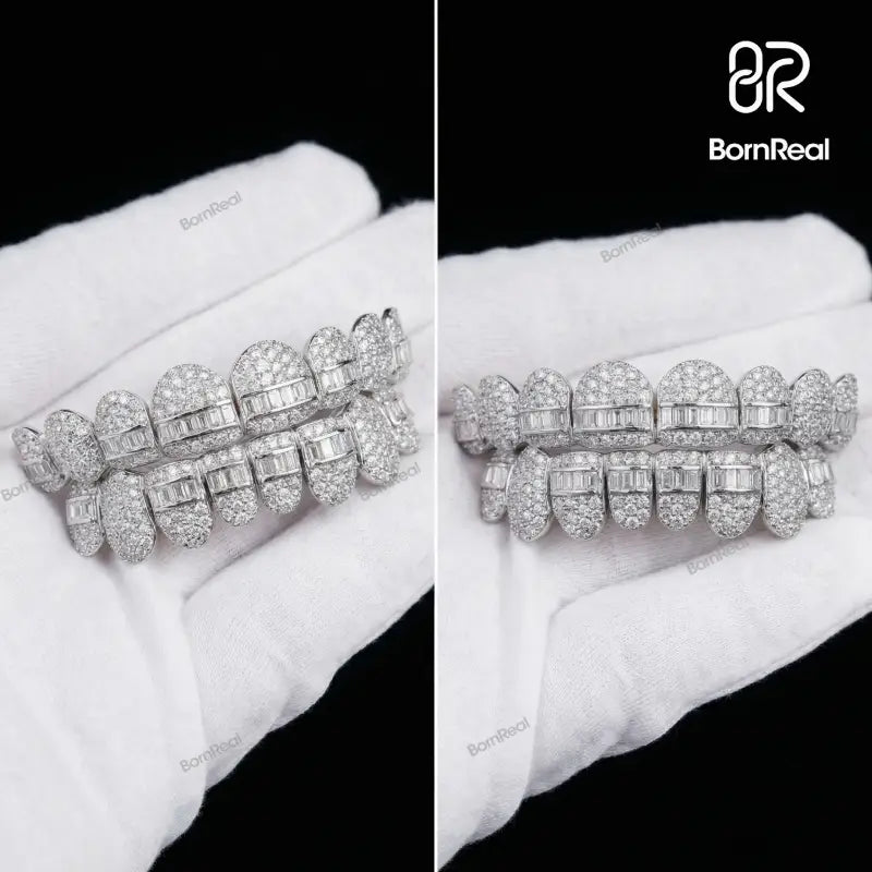 Custom Pave Setting Hybrid Baguette Moissanite Diamond Grillz