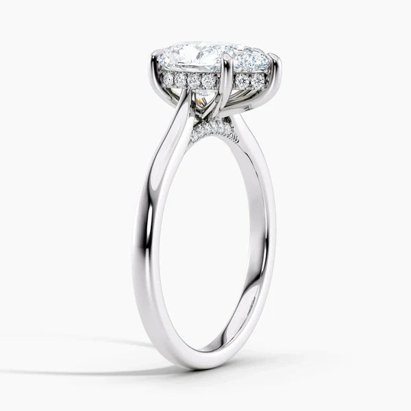Bornreal Lab-Grown Diamond Pear Unique Hidden Halo Engagement Ring.