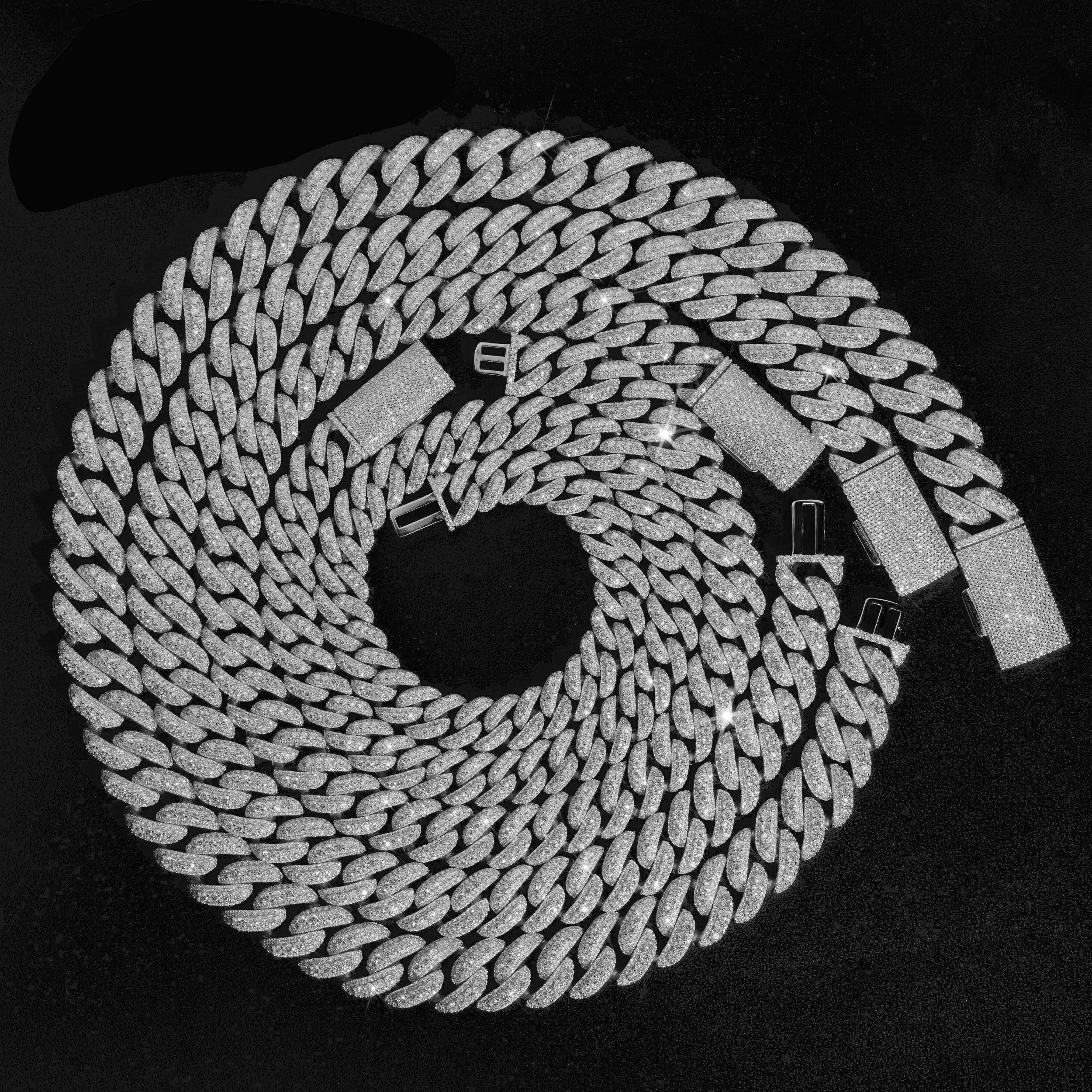 Iced out Cuban Chain 925 Silver D Color VVS Diamond 16mm - 18mm Necklace Bracelet
