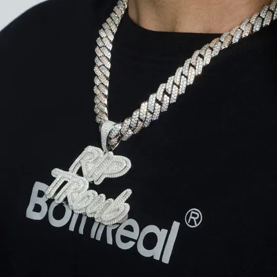 Custom Full Iced Out 925 Silver Name Pendant.