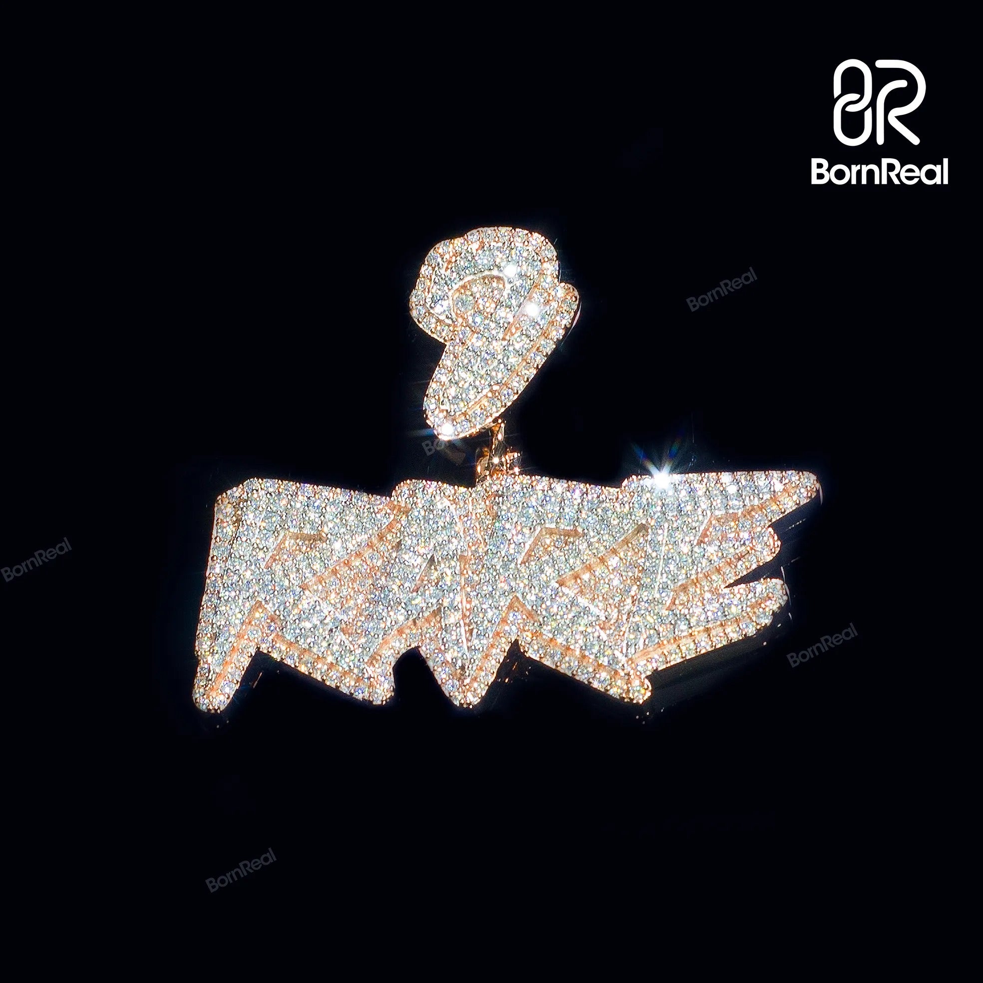 Pendentif personnalisé en argent sterling entièrement glacé en or rose