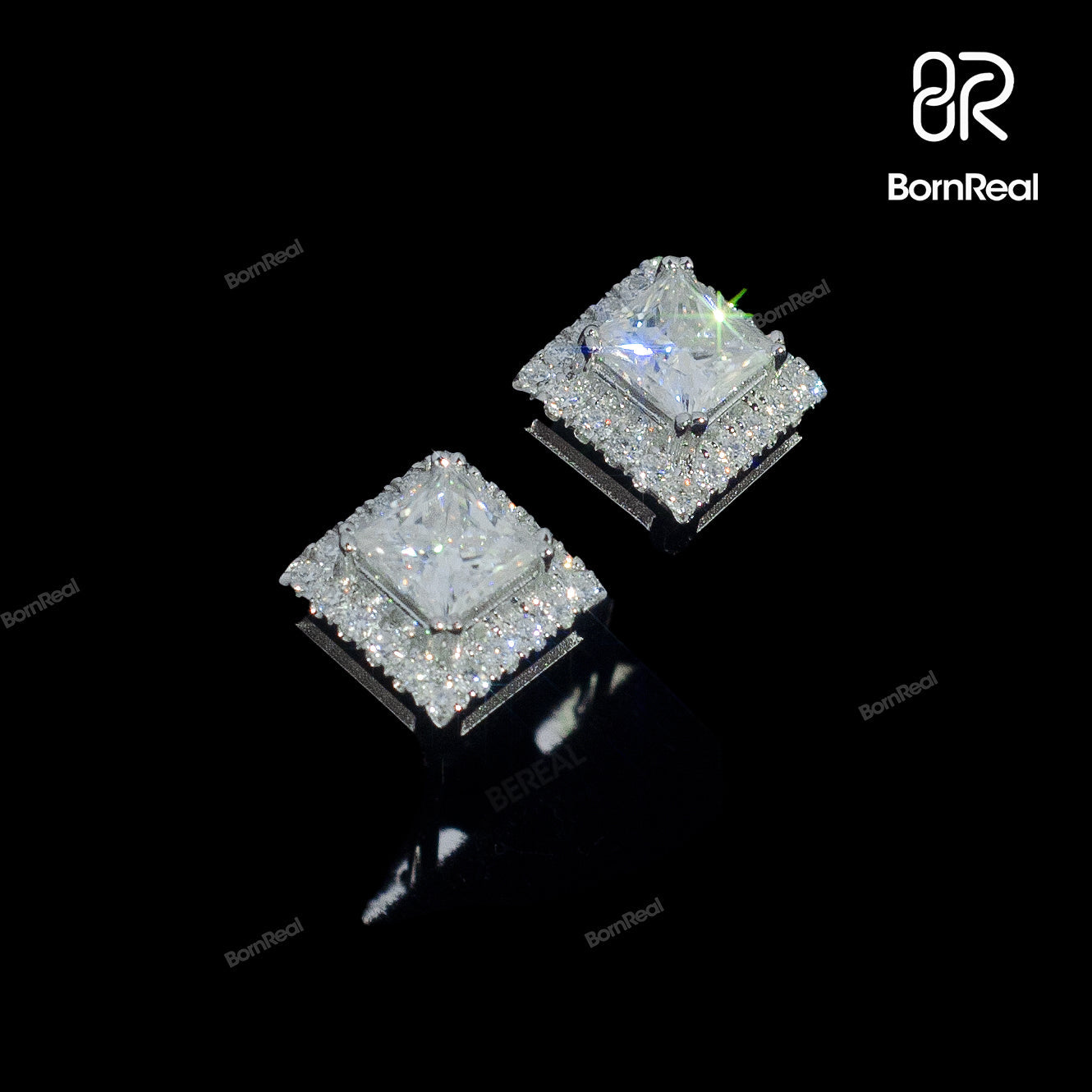 Princess Cut 925 Silver VVS Diamond Earrings Bornreal Jewelry