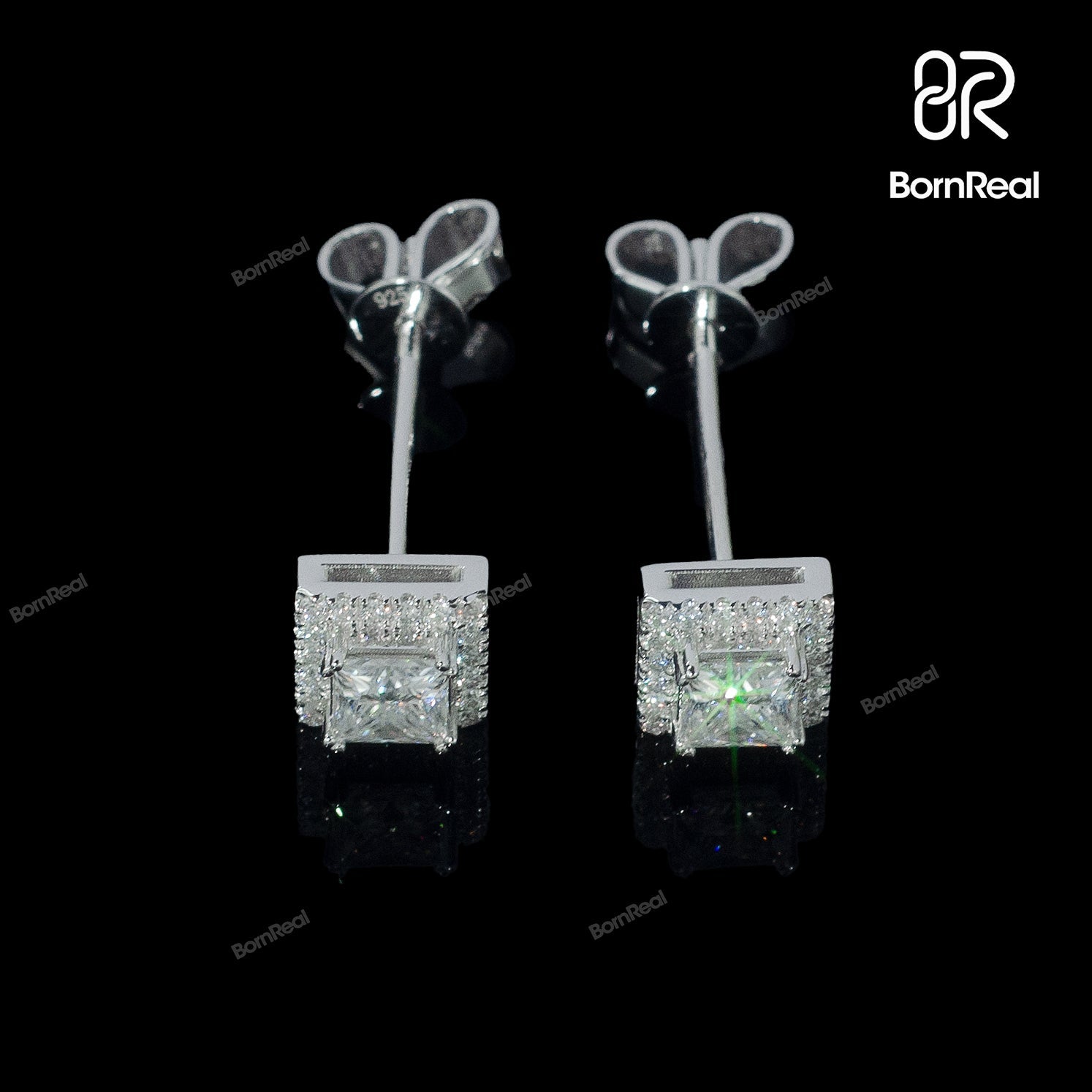 Princess Cut 925 Silver VVS Diamond Earrings Bornreal Jewelry
