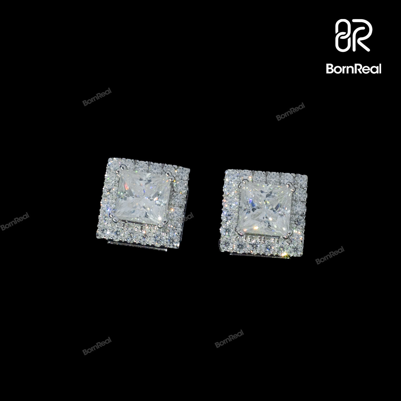 Princess Cut 925 Silver VVS Diamond Earrings Bornreal Jewelry