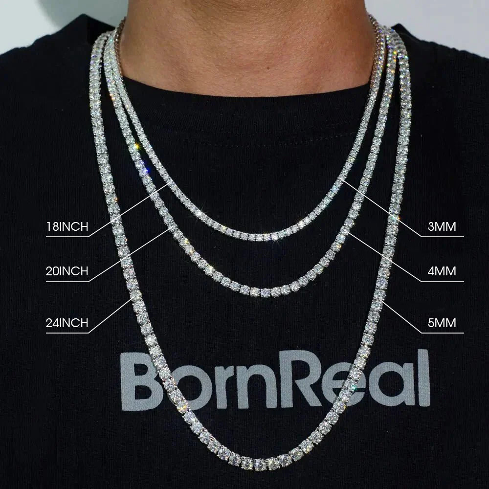 Iced Out 925 Sterling Silver Tennis Chain Necklace with VVS Stone – alternate angle