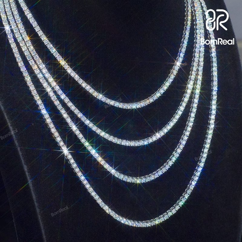 Iced Out 925 Sterling Silver Tennis Chain Necklace with VVS Stone_01