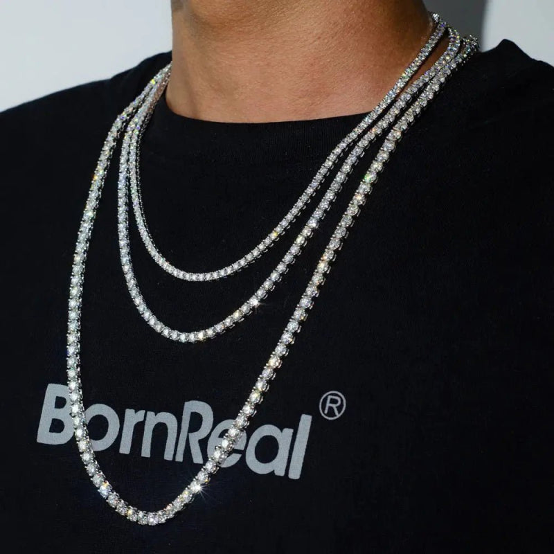 Iced Out 925 Sterling Silver Tennis Chain Necklace with VVS Stone_05