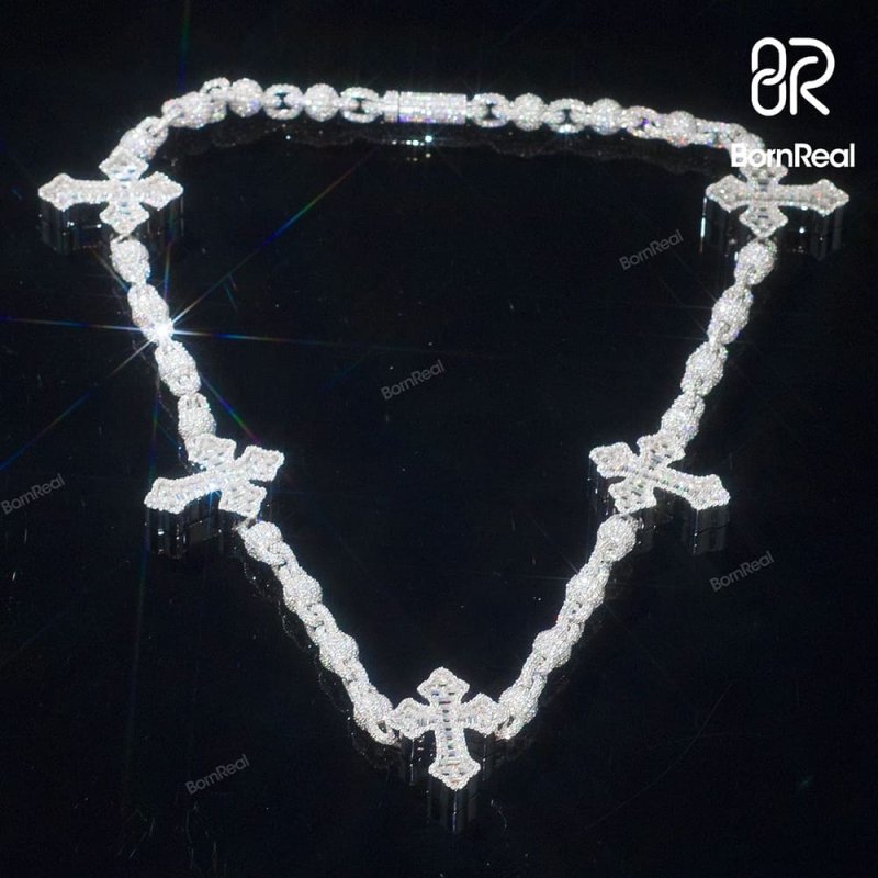Iced Out Cross Ball Chain Necklace Cuban Gold Chain Hip-Hop Punk Style_05