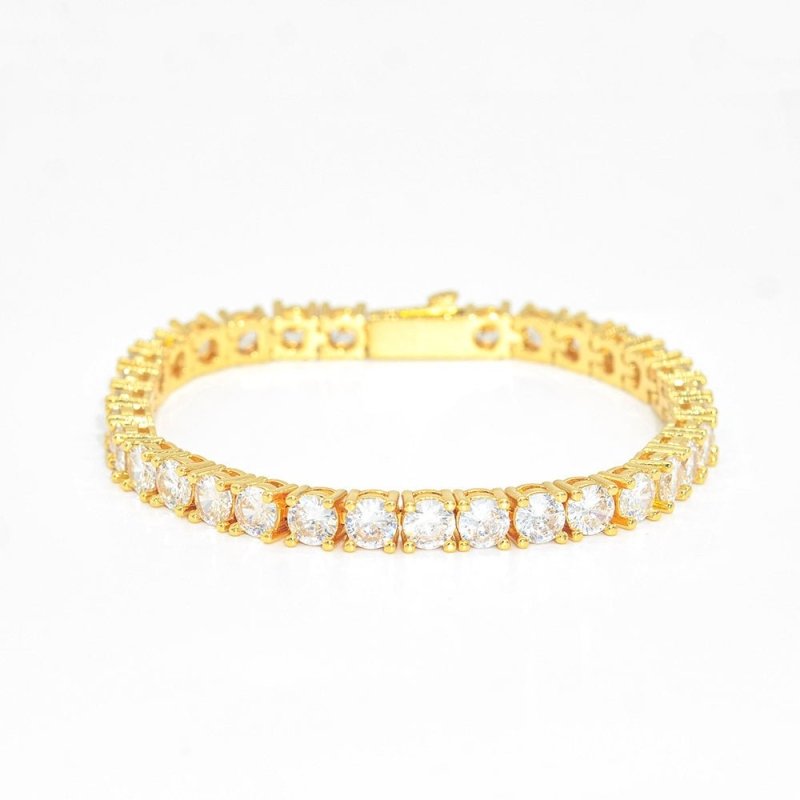 Iced Out Sterling Silver Tennis Chain Bracelet with VVS Diamonds 18K Yellow Gold