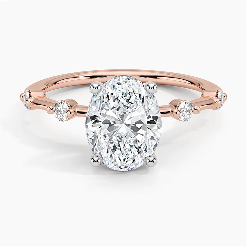 Bornreal Lab-Grown Diamond Oval Solitaire Accents Engagement Ring.