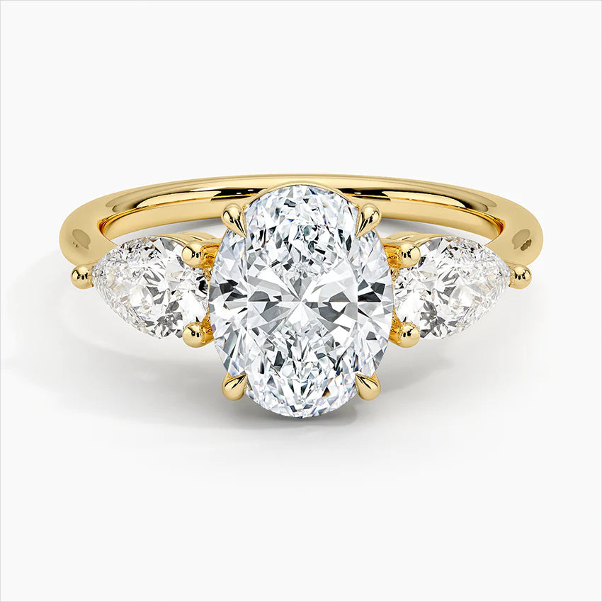 Bornreal Lab-Grown Diamond Oval Three Stone Engagement Ring.