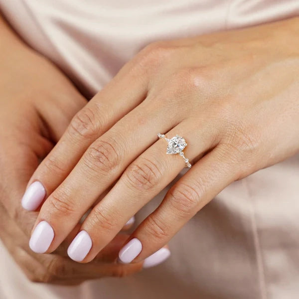 Bornreal Lab-Grown Diamond Pear Cut Sidestone Engagement Ring.