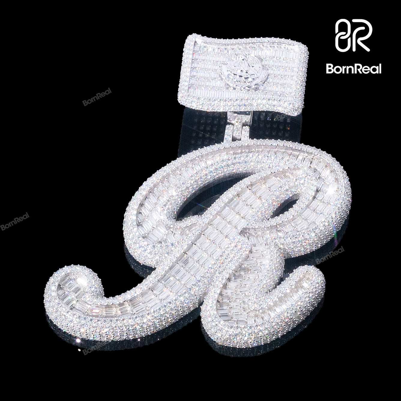 Iced Out R Letter Silver Custom Pendant Initial Pendant Bornreal Jewelry