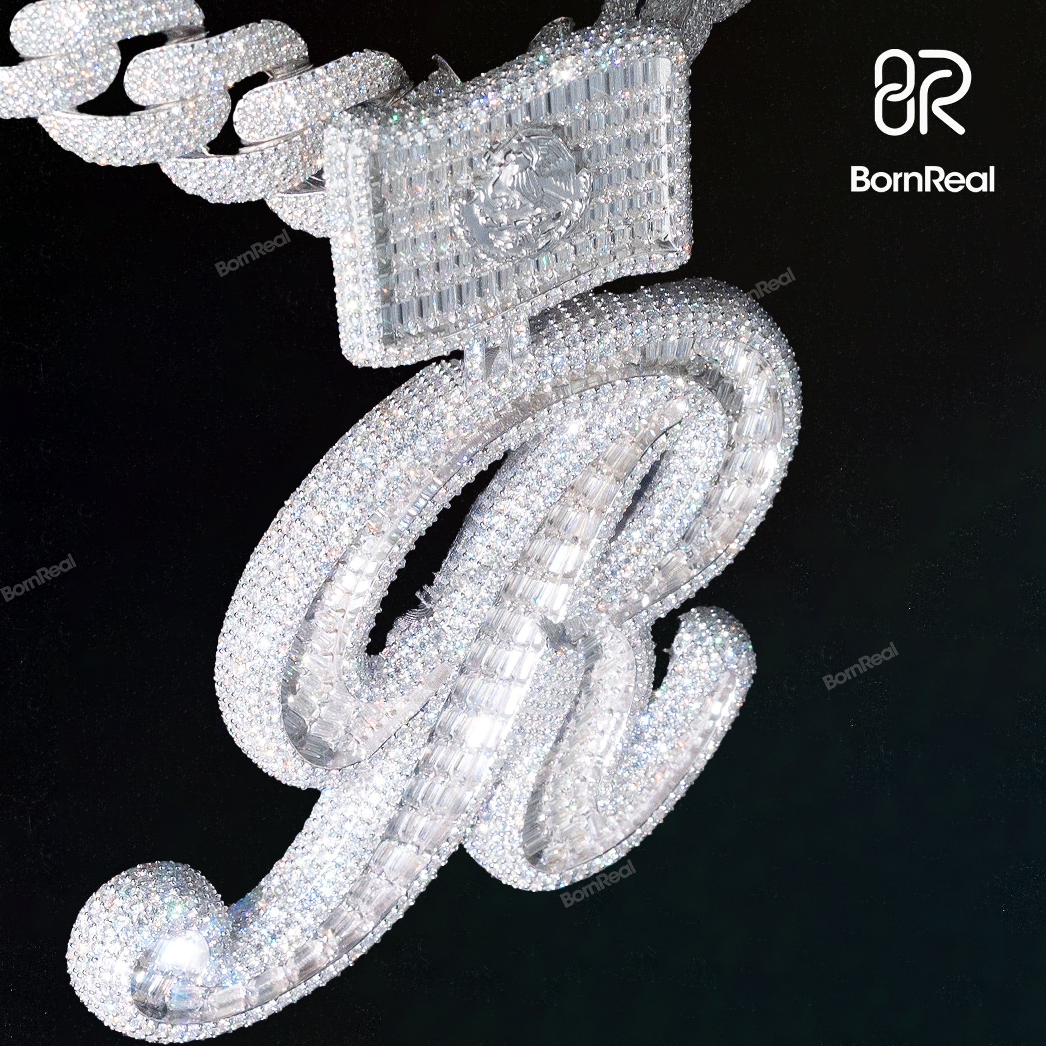 Iced Out R Letter Silver Custom Pendant Initial Pendant Bornreal Jewelry
