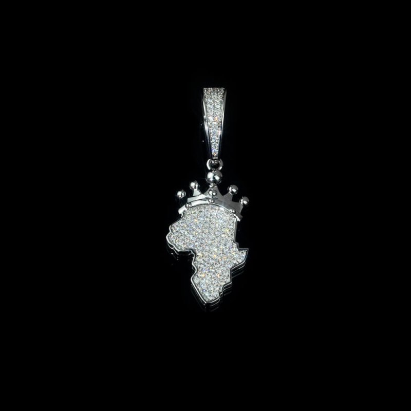Africa Map D Color Moissanite Diamond 925 Silver Pendant 1.5"