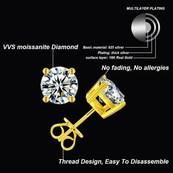 Anti - allergic High - Quality VVS Moissanite Diamond Stud Earrings 0.6 - 6CT For Gift(A Pair)