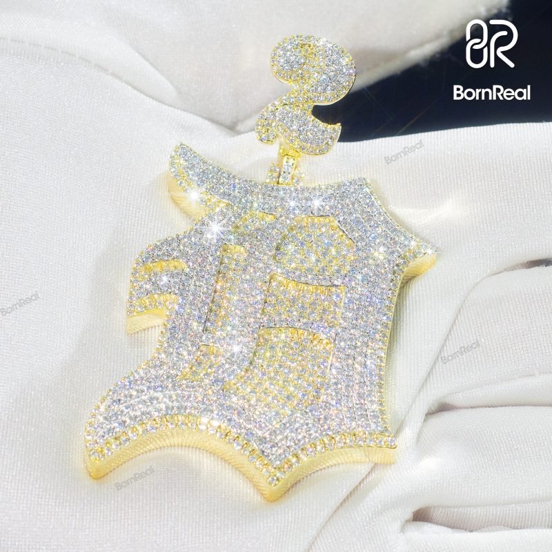 Custom 18k Vermeil Gold Moissanite Iced Out Name Pendant