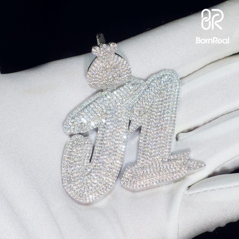 Custom Bust Down Moissanite Diamond 925 Silver Number Pendant For Men