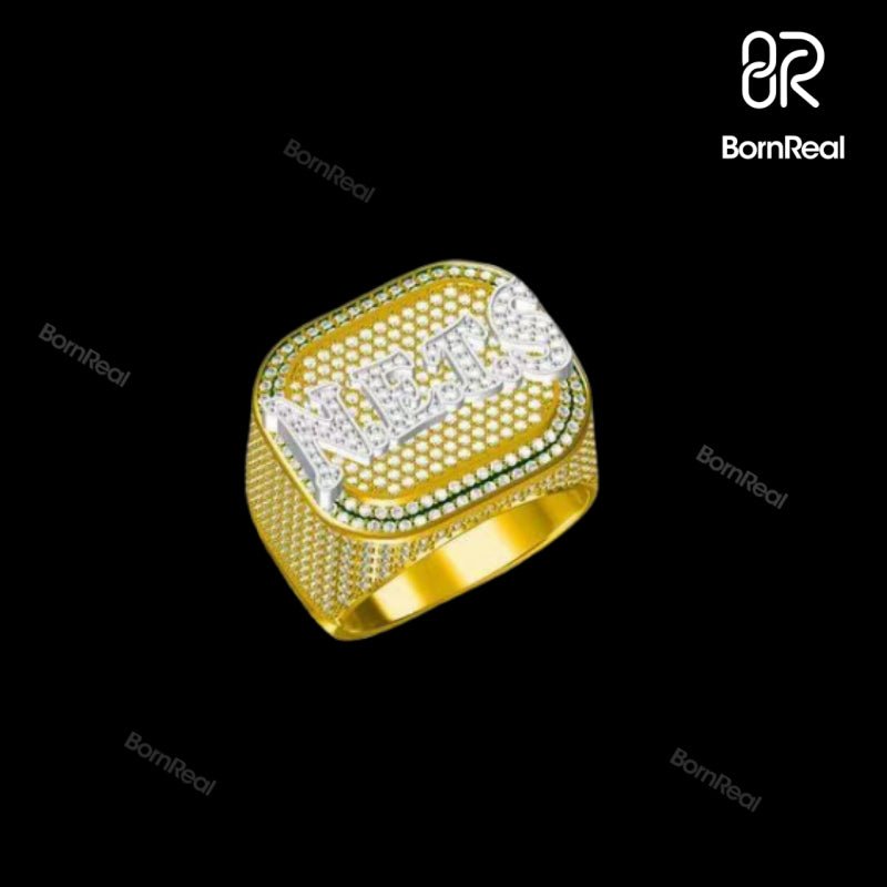 Custom Logo Iced Out Diamond Moissanite Mix Color Hip Hop Male Ring