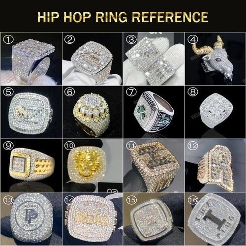 Custom Logo Iced Out Diamond Moissanite Mix Color Hip Hop Male Ring