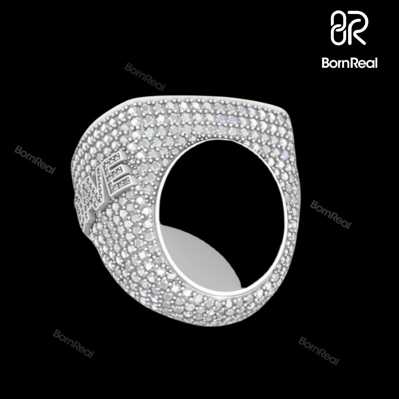 Custom logo Iced Out Diamond VVS Moissanite D Color Hip Hop Male Ring