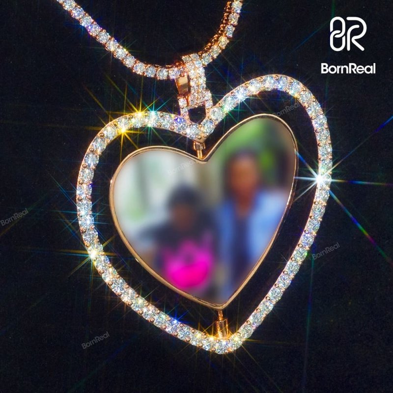 Custom Love Heart Shaped Diamond Moissanite Memory Photo Pendant