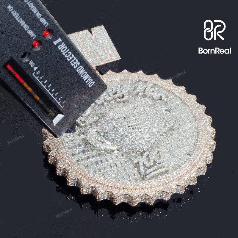 Buegget Cut Two Tone Rose Gold Circle Custom Logo Pendant with Custom Bail