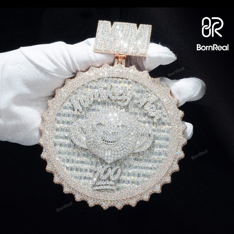 Buegget Cut Two Tone Rose Gold Circle Custom Logo Pendant with Custom Bail