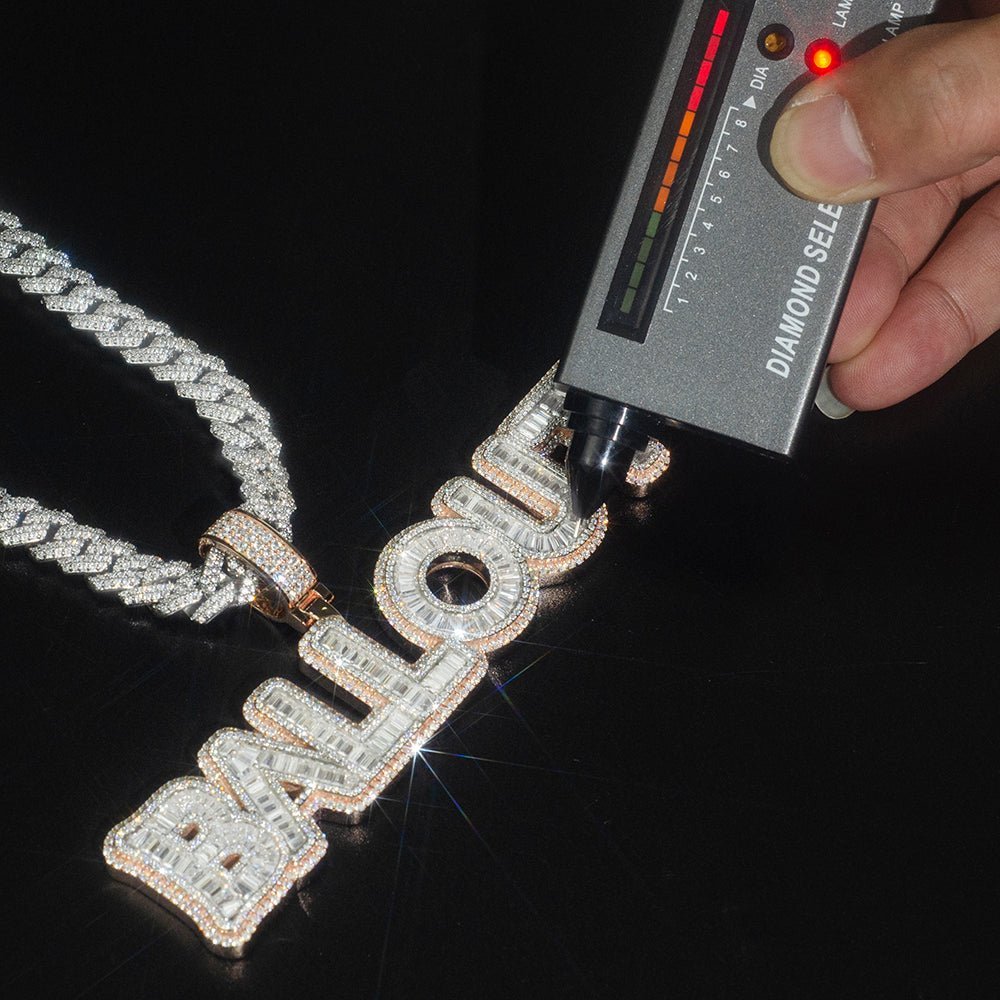 Custom Name Pendant 925 Silver Moissanite Baguette Diamond Custom 925 Silver 10K/14K/18K Real Gold Diamond Rapper Jewelry