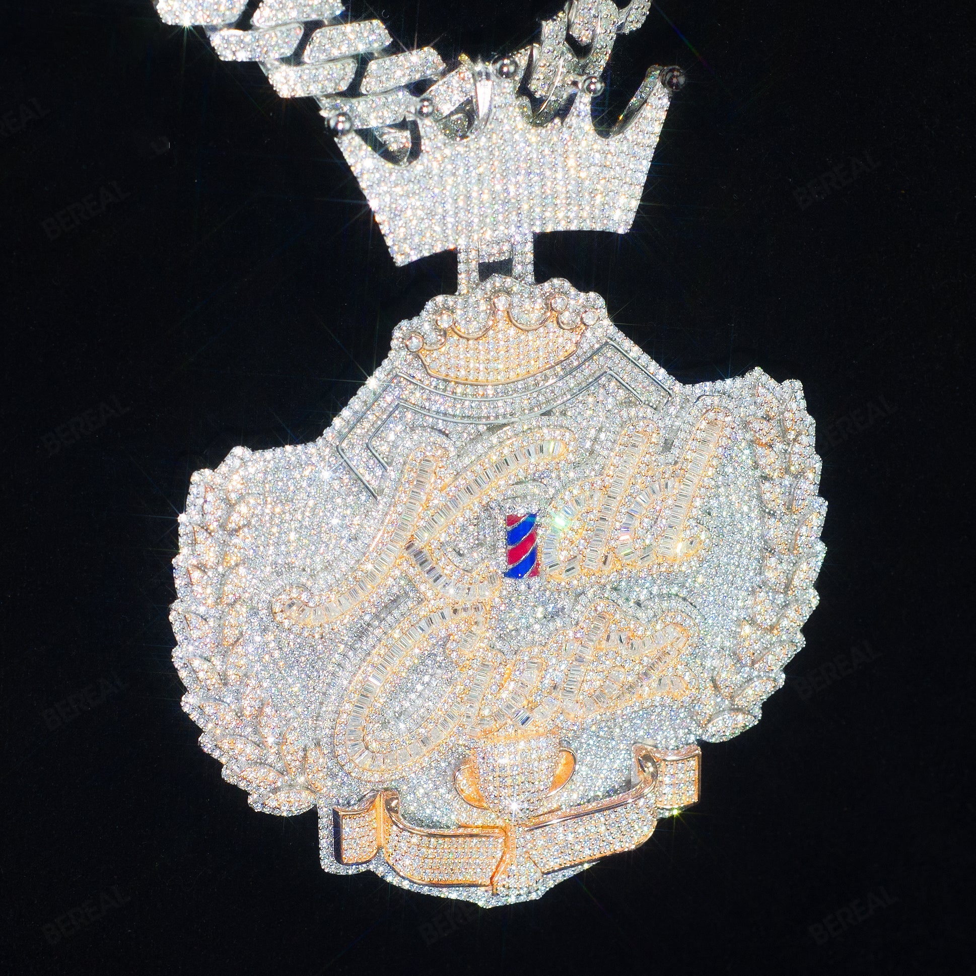 Custom Rose Gold Baguette Cut Moissanite Logo Chain Hip Hop Men Pendant Custom 925 Silver 10K/14K/18K Real Gold Diamond Rapper Jewelry