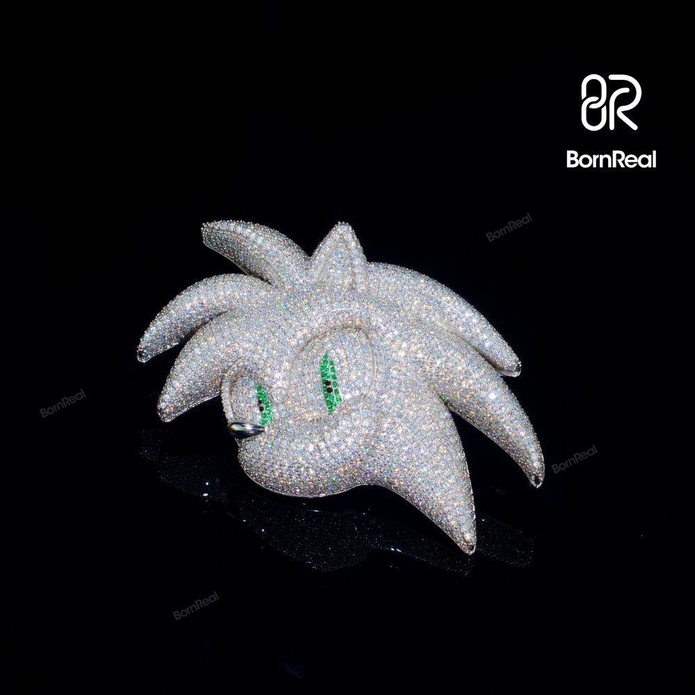 Iced Out Sonic Pendant 925 Silver Custom Portrait Pendant